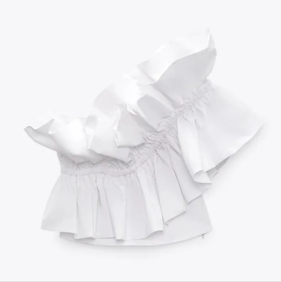 Zara Tops Nwt Zara Poplin Top With Ruffles Size L Poshmark